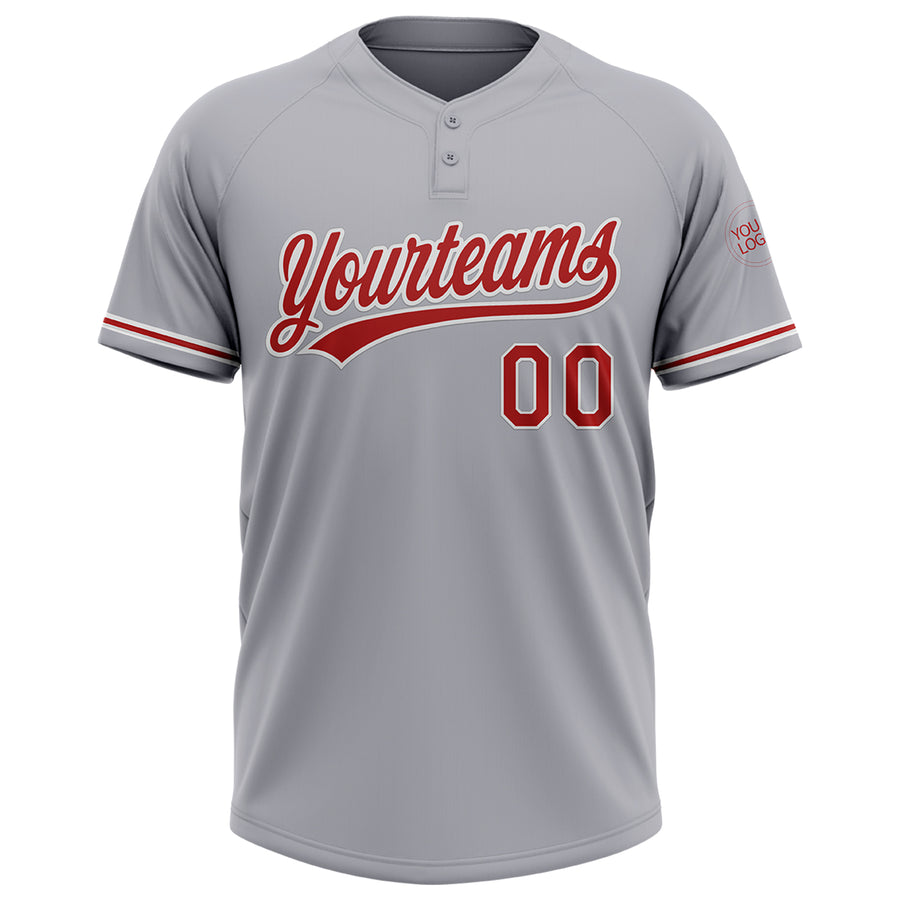 Custom Gray Red-White Two-Button Unisex Softball Jersey