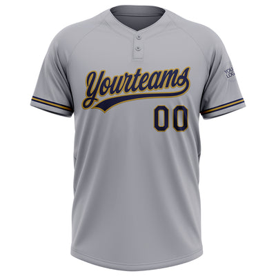 Custom Gray Navy-Old Gold Two-Button Unisex Softball Jersey