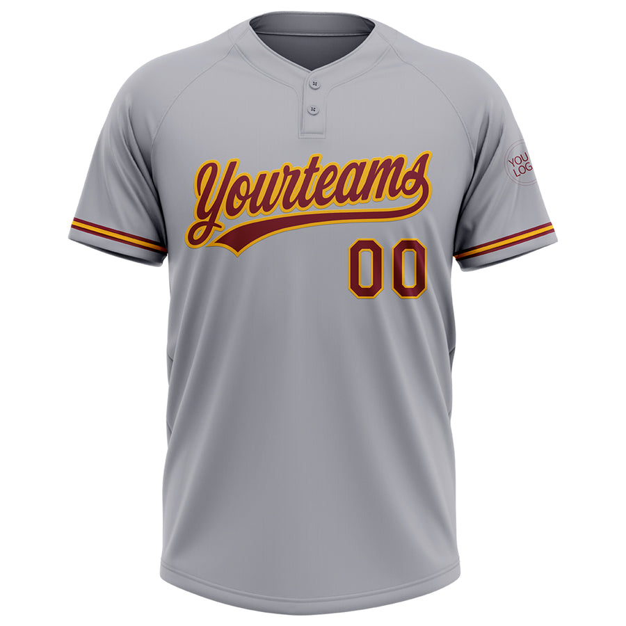 Custom Gray Crimson-Gold Two-Button Unisex Softball Jersey