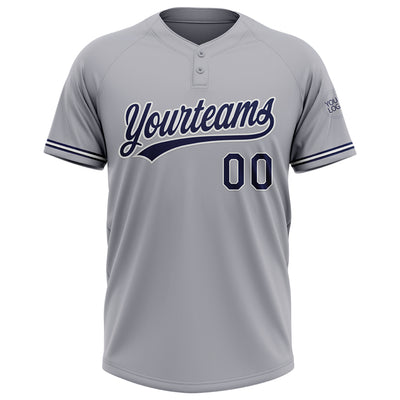 Custom Gray Navy-White Two-Button Unisex Softball Jersey