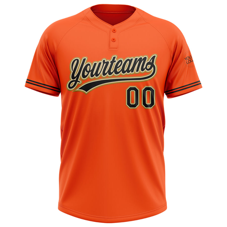 Custom Orange Black Cream-Old Gold Two-Button Unisex Softball Jersey