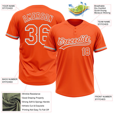 Custom Orange White-Gray Two-Button Unisex Softball Jersey