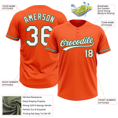 Custom Orange White-Kelly Green Two-Button Unisex Softball Jersey