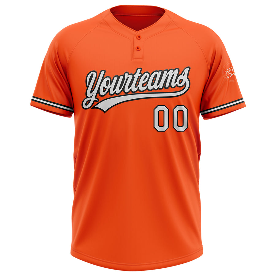 Custom Orange White-Black Two-Button Unisex Softball Jersey