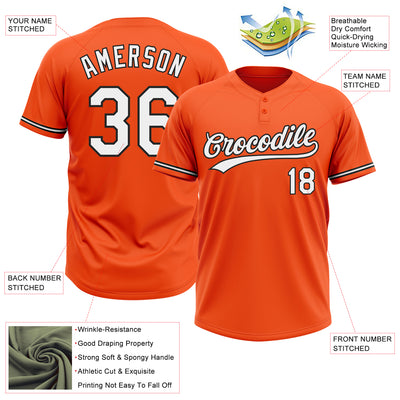 Custom Orange White-Black Two-Button Unisex Softball Jersey