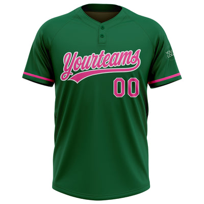 Custom Kelly Green Pink-White Two-Button Unisex Softball Jersey