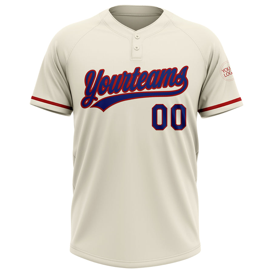 Custom Cream Royal-Red Two-Button Unisex Softball Jersey