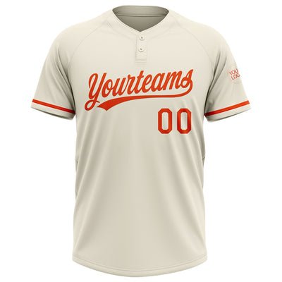 Custom Cream Orange Two-Button Unisex Softball Jersey