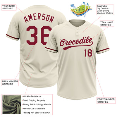 Custom Cream Crimson Two-Button Unisex Softball Jersey