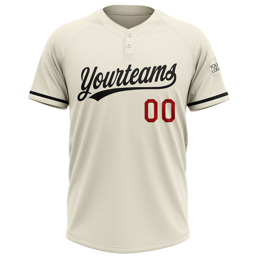 Custom Cream Red-Black Two-Button Unisex Softball Jersey