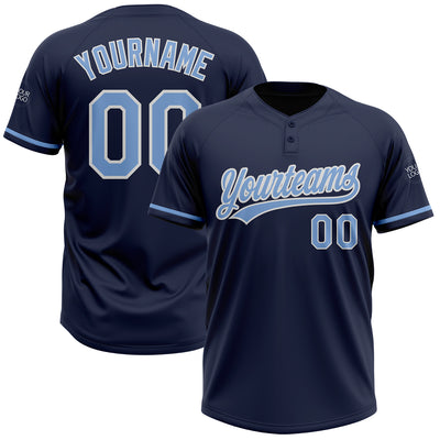 Custom Navy Light Blue-White Two-Button Unisex Softball Jersey