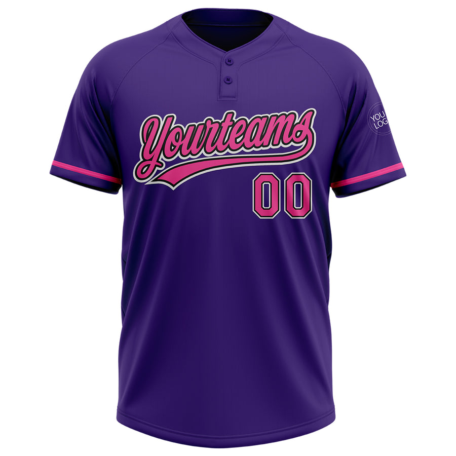 Custom Purple Pink-Black Two-Button Unisex Softball Jersey