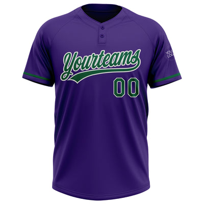 Custom Purple Kelly Green-White Two-Button Unisex Softball Jersey