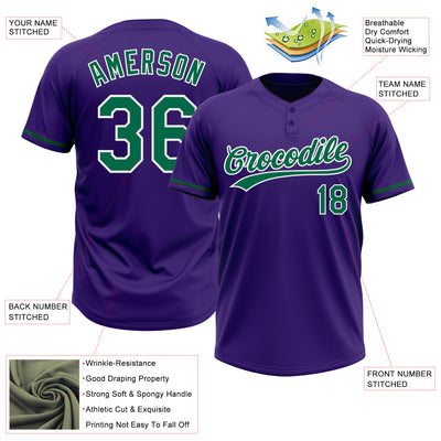 Custom Purple Kelly Green-White Two-Button Unisex Softball Jersey