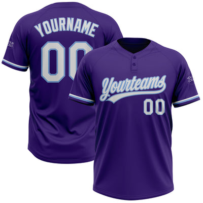 Custom Purple White-Light Blue Two-Button Unisex Softball Jersey