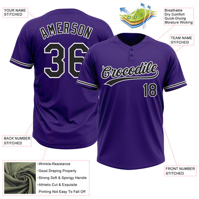 Custom Purple Black-White Two-Button Unisex Softball Jersey