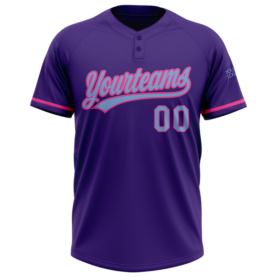 Custom Purple Light Blue-Pink Two-Button Unisex Softball Jersey