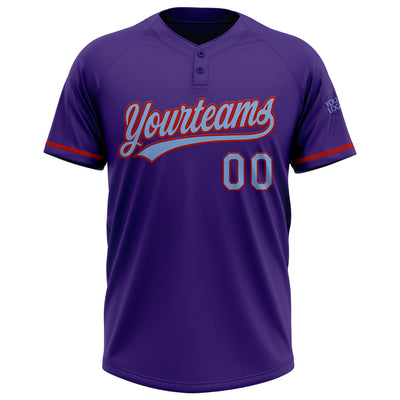 Custom Purple Light Blue-Red Two-Button Unisex Softball Jersey