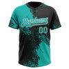 Custom Aqua Black-White 3D Pattern Abstract Brush Stroke Two-Button Unisex Softball Jersey