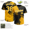 Custom Gold Black-White 3D Pattern Abstract Brush Stroke Two-Button Unisex Softball Jersey