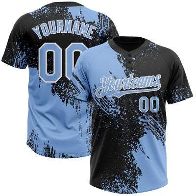 Custom Light Blue Black-White 3D Pattern Abstract Brush Stroke Two-Button Unisex Softball Jersey