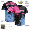 Custom Black Pink-Light Blue 3D Pattern Abstract Brush Stroke Two-Button Unisex Softball Jersey