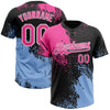 Custom Black Pink-Light Blue 3D Pattern Abstract Brush Stroke Two-Button Unisex Softball Jersey