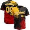 Custom Black Gold-Red 3D Pattern Abstract Brush Stroke Two-Button Unisex Softball Jersey