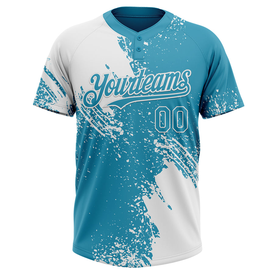 Custom White Panther Blue 3D Pattern Abstract Brush Stroke Two-Button Unisex Softball Jersey