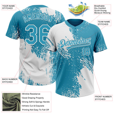 Custom White Panther Blue 3D Pattern Abstract Brush Stroke Two-Button Unisex Softball Jersey