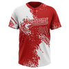 Custom White Red 3D Pattern Abstract Brush Stroke Two-Button Unisex Softball Jersey