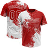 Custom White Red 3D Pattern Abstract Brush Stroke Two-Button Unisex Softball Jersey