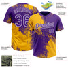 Custom Gold Purple-White 3D Pattern Abstract Brush Stroke Two-Button Unisex Softball Jersey