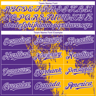 Custom Gold Purple-White 3D Pattern Abstract Brush Stroke Two-Button Unisex Softball Jersey