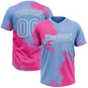 Custom Pink Light Blue-White 3D Pattern Abstract Brush Stroke Two-Button Unisex Softball Jersey