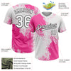 Custom Pink White-Black 3D Pattern Abstract Brush Stroke Two-Button Unisex Softball Jersey