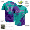 Custom Purple Aqua-White 3D Pattern Abstract Brush Stroke Two-Button Unisex Softball Jersey