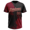 Custom Crimson Black-Cream 3D Pattern Abstract Brush Stroke Two-Button Unisex Softball Jersey