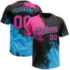 Custom Black Pink-Sky Blue 3D Pattern Abstract Brush Stroke Two-Button Unisex Softball Jersey