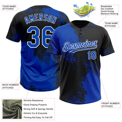 Custom Black Thunder Blue-White 3D Pattern Abstract Brush Stroke Two-Button Unisex Softball Jersey