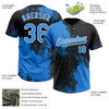 Custom Black Electric Blue-White 3D Pattern Abstract Brush Stroke Two-Button Unisex Softball Jersey