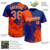 Custom Orange Royal-White 3D Pattern Abstract Brush Stroke Two-Button Unisex Softball Jersey