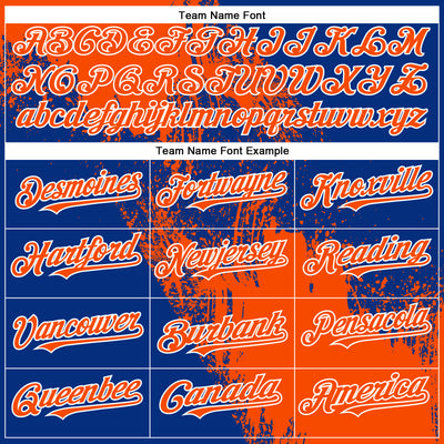 Custom Orange Royal-White 3D Pattern Abstract Brush Stroke Two-Button Unisex Softball Jersey