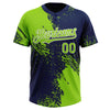 Custom Neon Green Navy-White 3D Pattern Abstract Brush Stroke Two-Button Unisex Softball Jersey