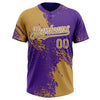 Custom Old Gold Purple-White 3D Pattern Abstract Brush Stroke Two-Button Unisex Softball Jersey