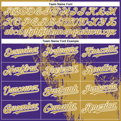 Custom Old Gold Purple-White 3D Pattern Abstract Brush Stroke Two-Button Unisex Softball Jersey