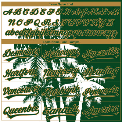 Custom White Green-Old Gold 3D Pattern Hawaii Coconut Trees Two-Button Unisex Softball Jersey