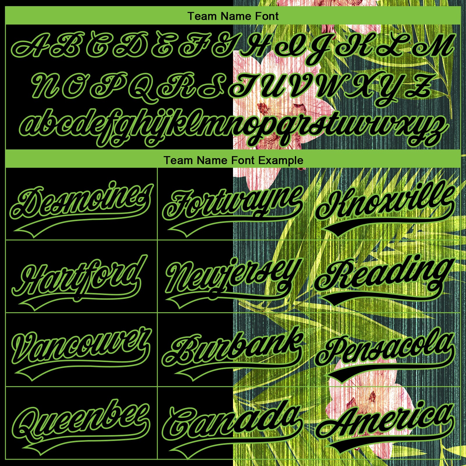 Custom Black Neon Green 3D Pattern Hawaii Tropical Palm Leaves With Orchids Two-Button Unisex Softball Jersey