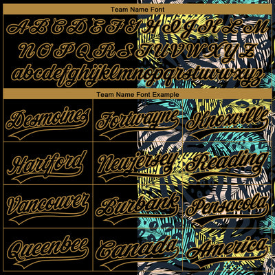 Custom Black Old Gold 3D Pattern Hawaii Tropical Palm Leaves With Animal Print Two-Button Unisex Softball Jersey