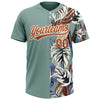 Custom Teal Texas Orange-White 3D Pattern Hawaii Tropical Palm Leaves Two-Button Unisex Softball Jersey